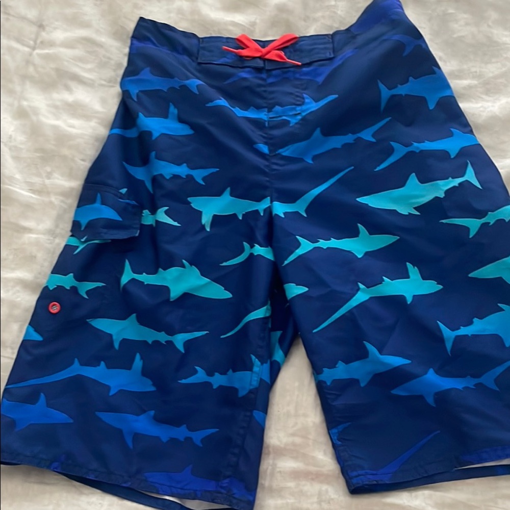 LagunaShark Print Kids Swim Trunks - Blue